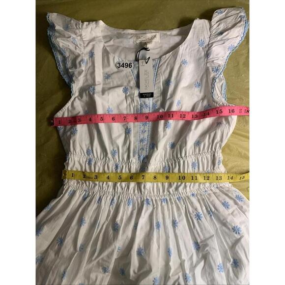 New Rachel Zoe White Blue 100% Cotton Eyelet Maxi Dress Sz 6 Or Small - Picture 9 of 9